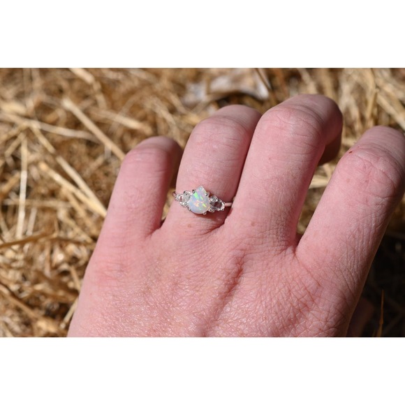 Natural opal and Herkimer Diamond Ring, Raw Stone Ring, Unique Engagemen… - Picture 2 of 3